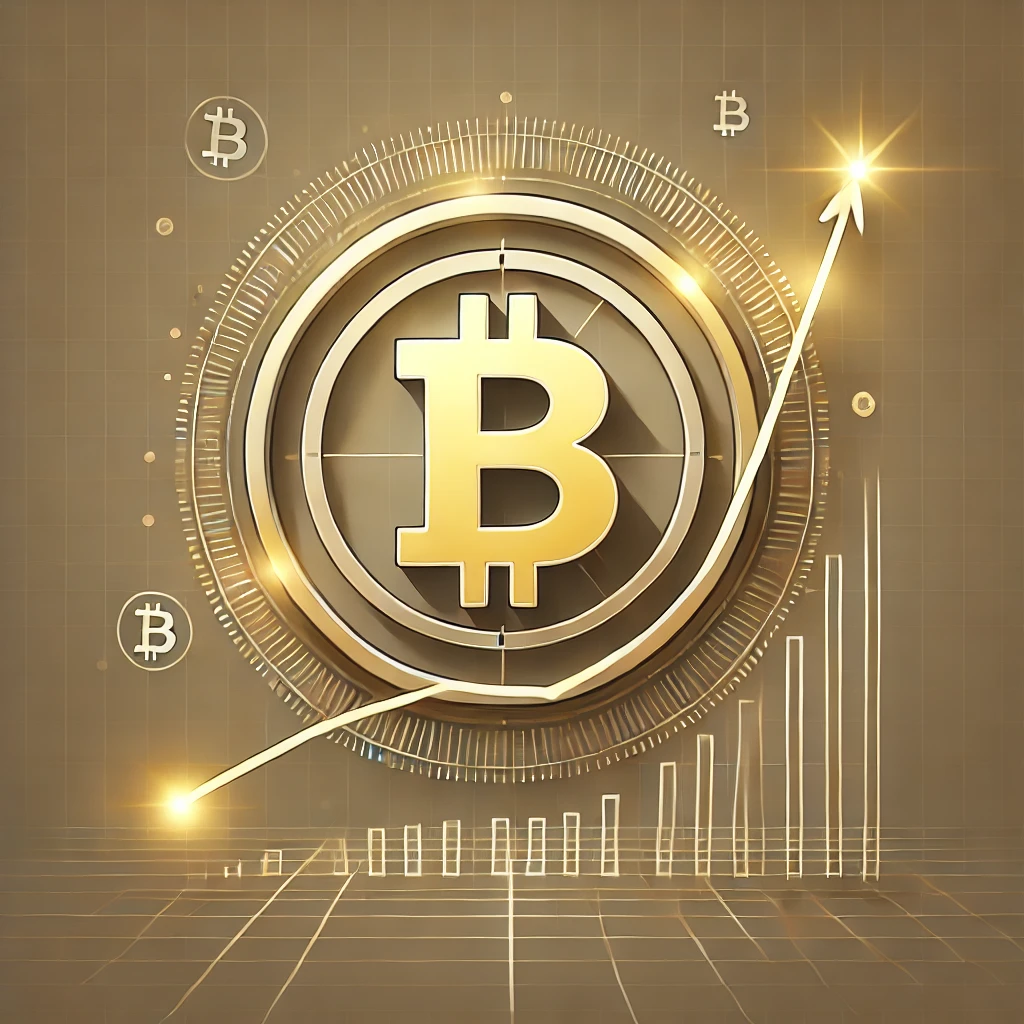 Abstract illustration of cryptocurrency trends, featuring a rising chart line with glowing Bitcoin and Ethereum symbols, complemented by blockchain-inspired patterns in the background highliting Altcoin season in increase