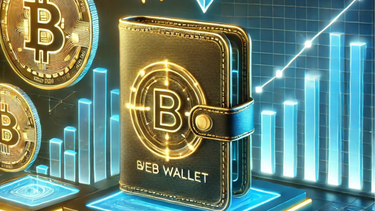 Futuristic illustration of a digital Web3 wallet symbolizing Best Wallet, with glowing tokens, blockchain symbols, and upward-trending graphs, emphasizing innovation and $3.2 million funding success.